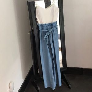 Denim and white cami paper bag jumper